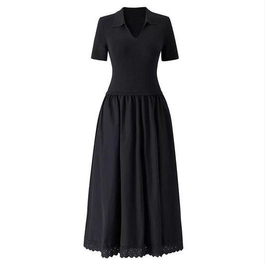 Polo Knit Lace-Trim Maxi Dress