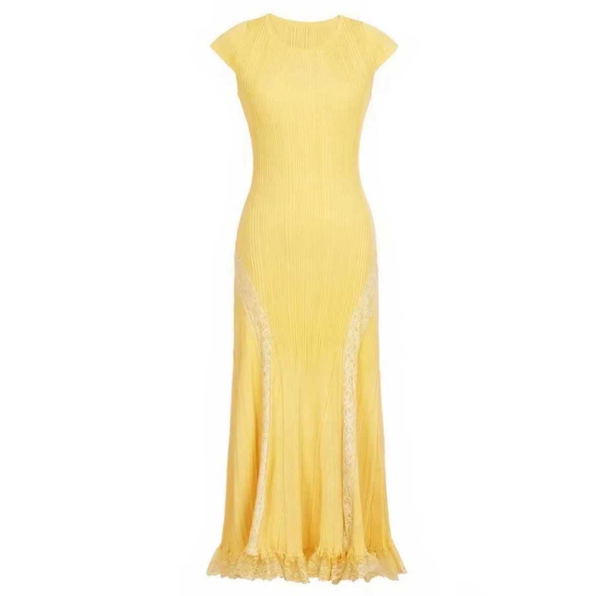 Silhouette Lace-Trim Ribbed Maxi Dress