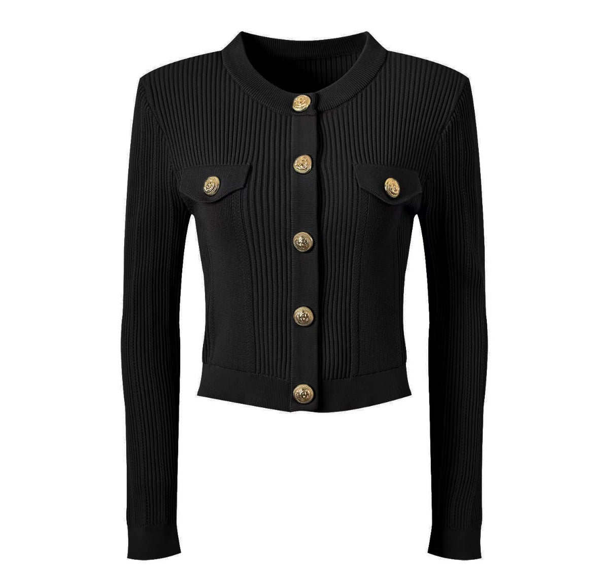 Élodie Gold Button Ribbed Cardigan