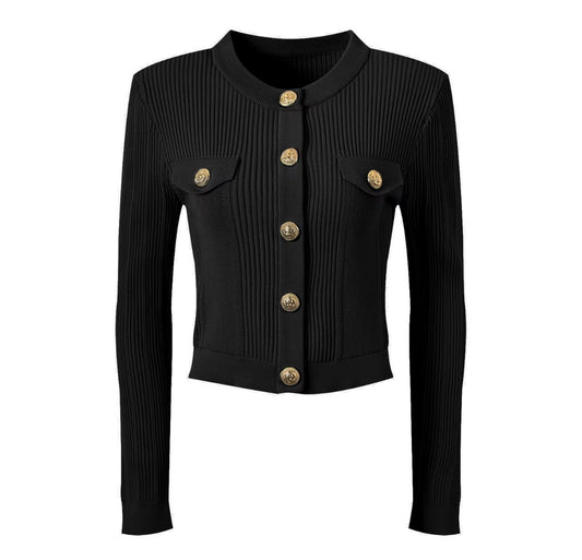 Élodie Gold Button Ribbed Cardigan