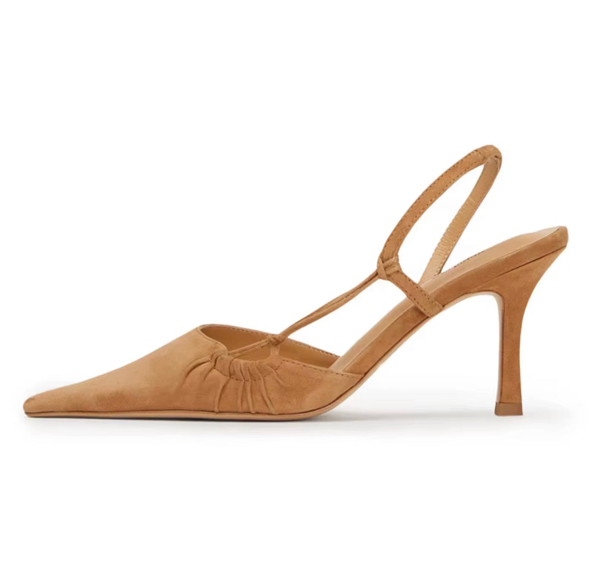 Ruched Strap Pointed Heels