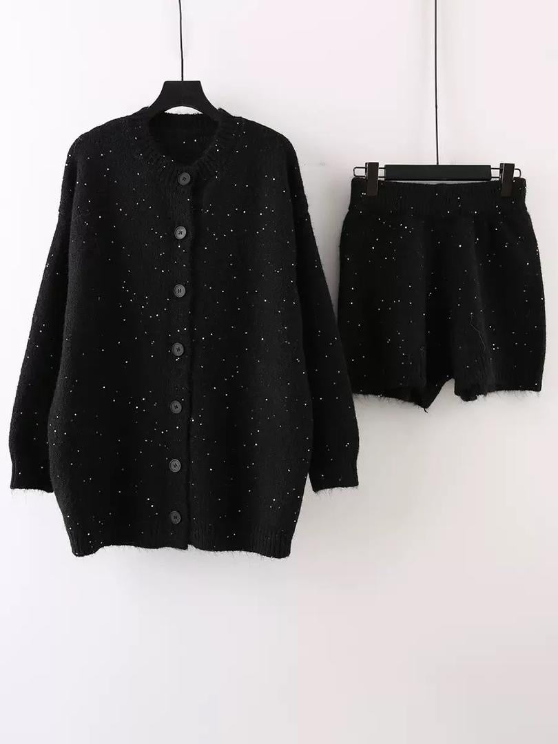 Oversized Knitted Cardigan & Shorts Lounge Set