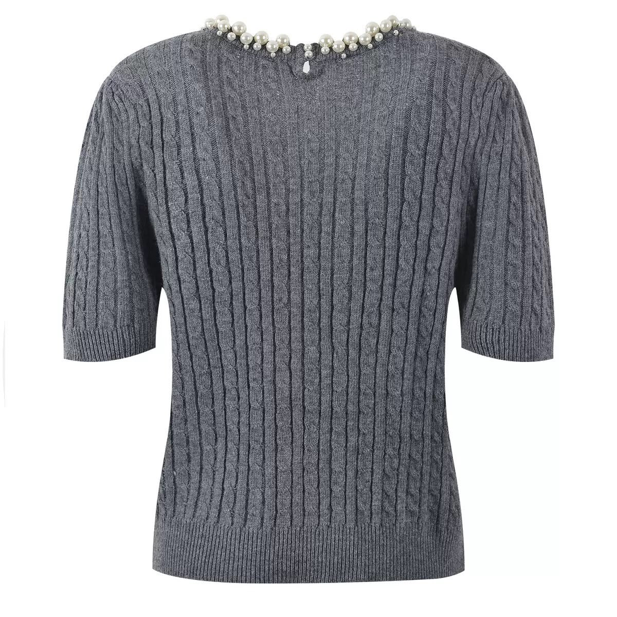 Pearl-Embellished Cable Knit Top
