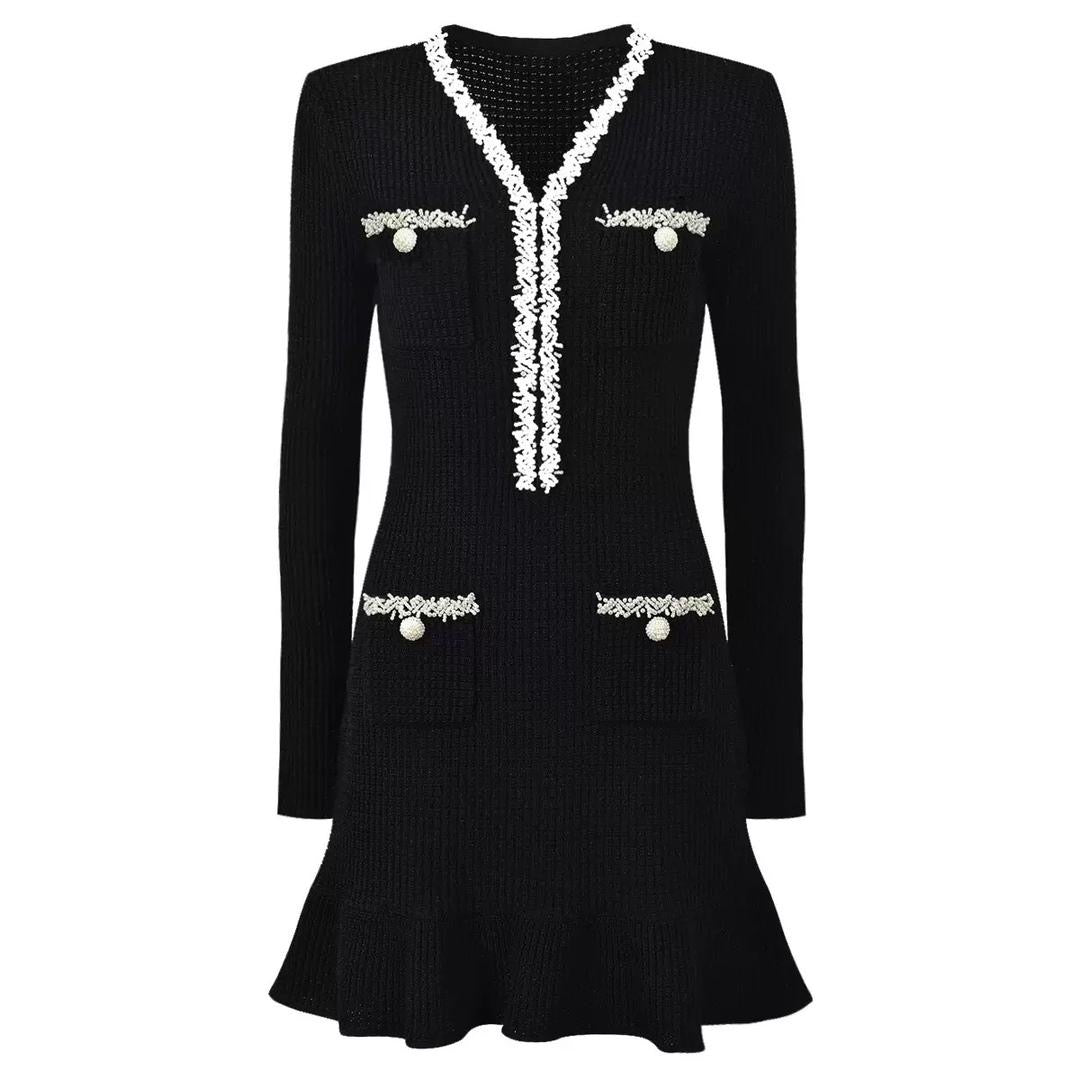 Chanel-Inspired Pearl Button Tweed Mini Dress