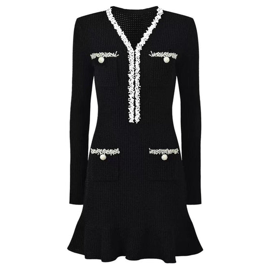 Chanel-Inspired Pearl Button Tweed Mini Dress