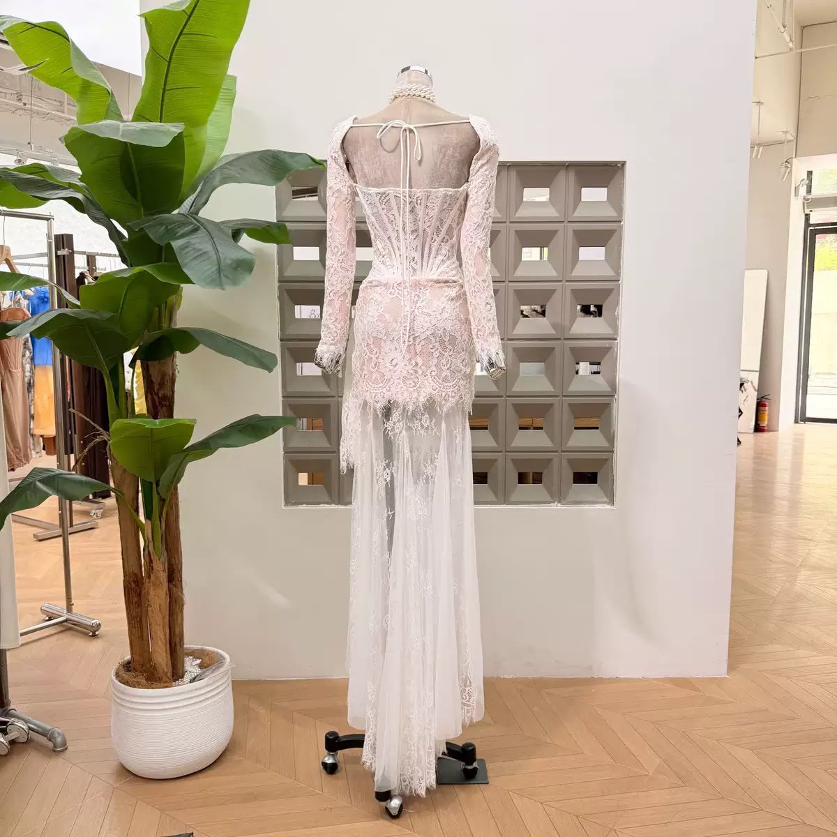 Square-Neck Lace Corset Maxi Dress