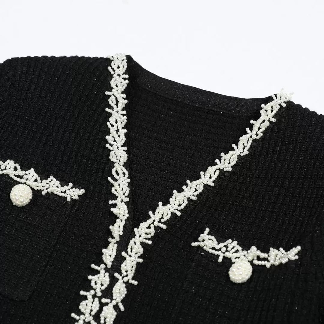 Chanel-Inspired Pearl Button Tweed Mini Dress