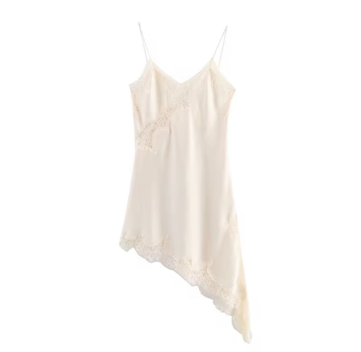 Asymmetric Lace Trim Slip Dress