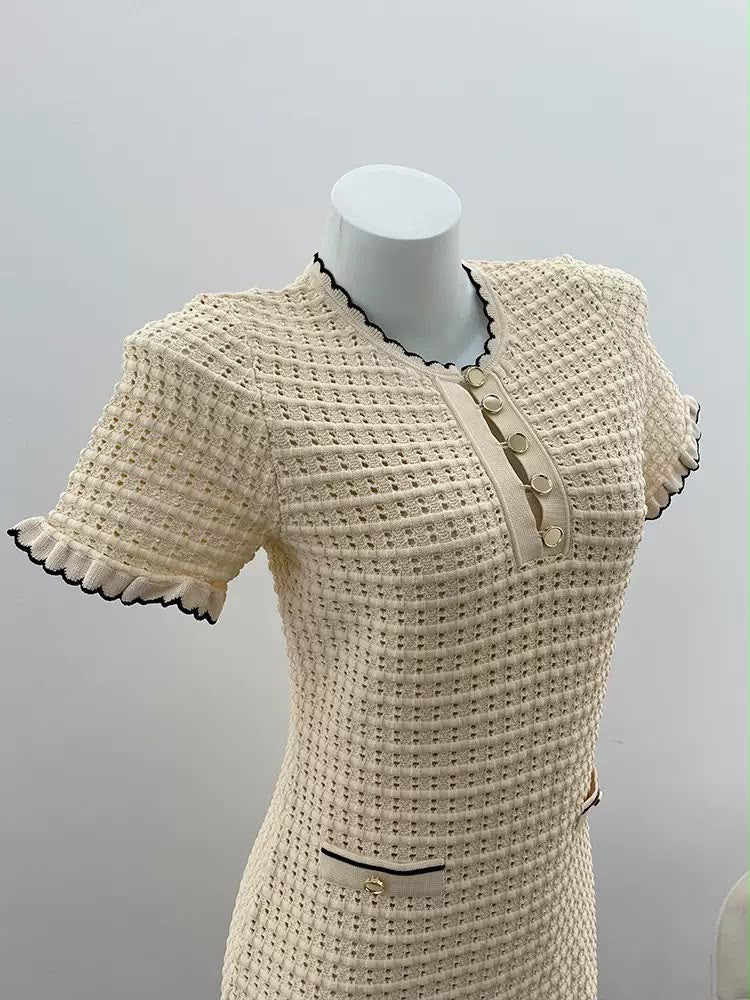 Beige Crochet Ruffle Mini Dress