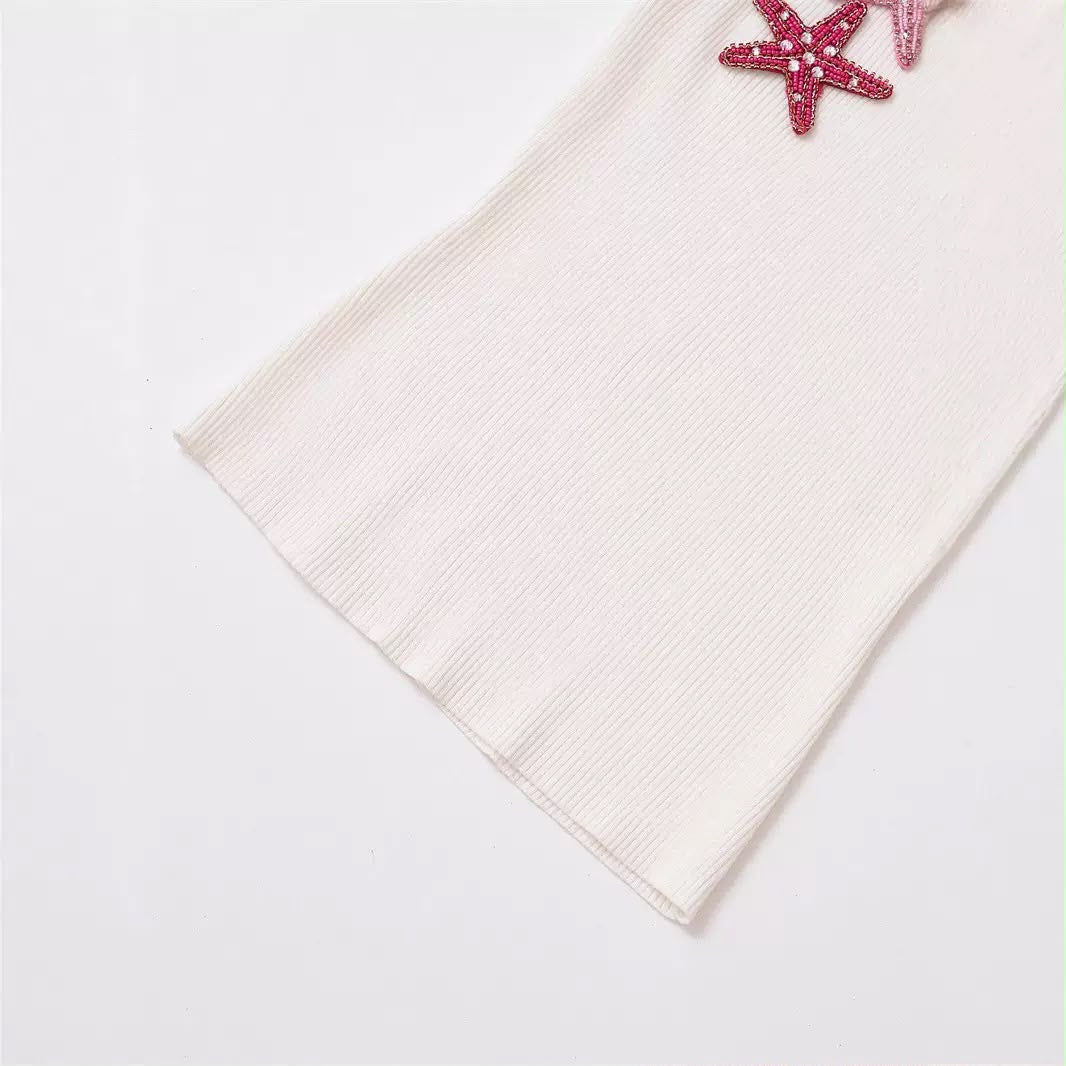 White Starfish Embellished Knit Top