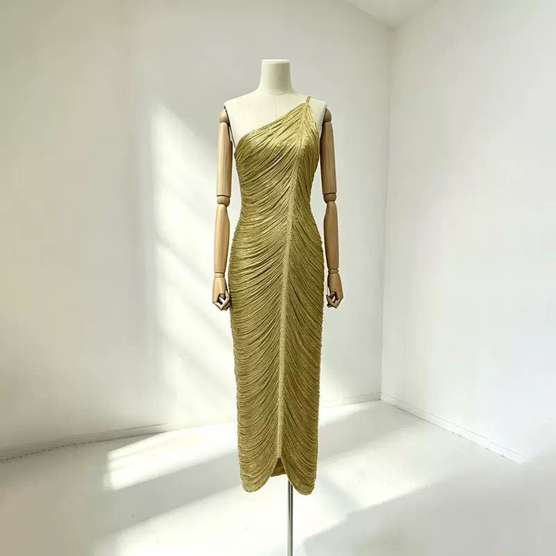 Golden Aurora One-Shoulder Gown