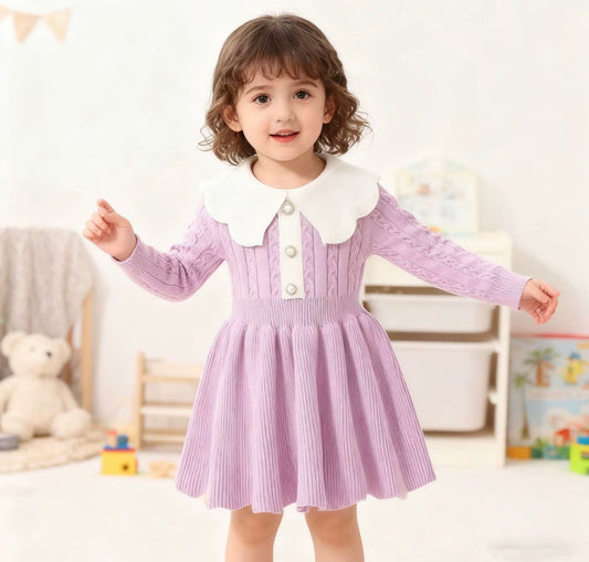 Pearl Collar Cable Knit Dress