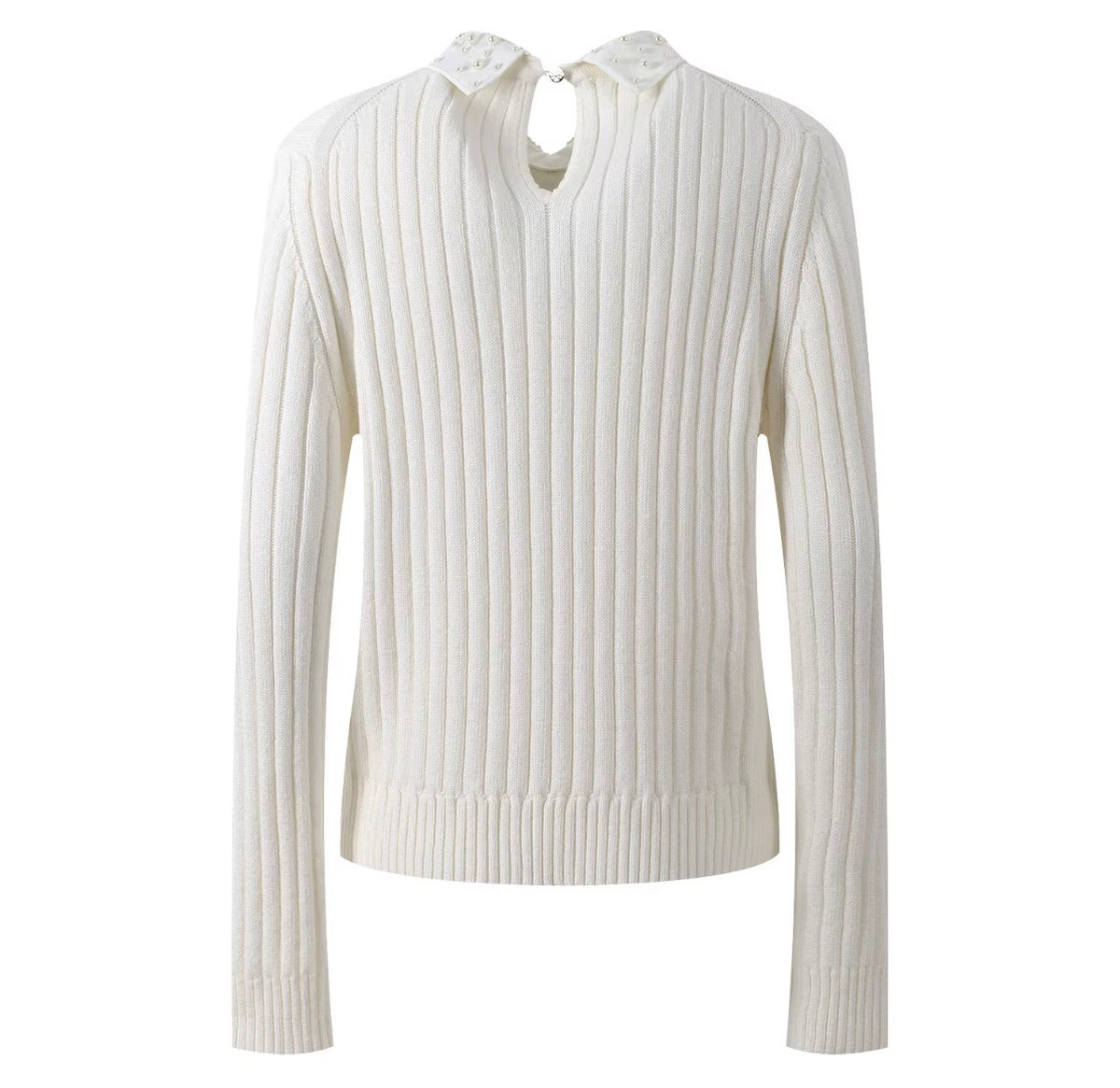 Pearl Collar Ribbed Knit Sweater