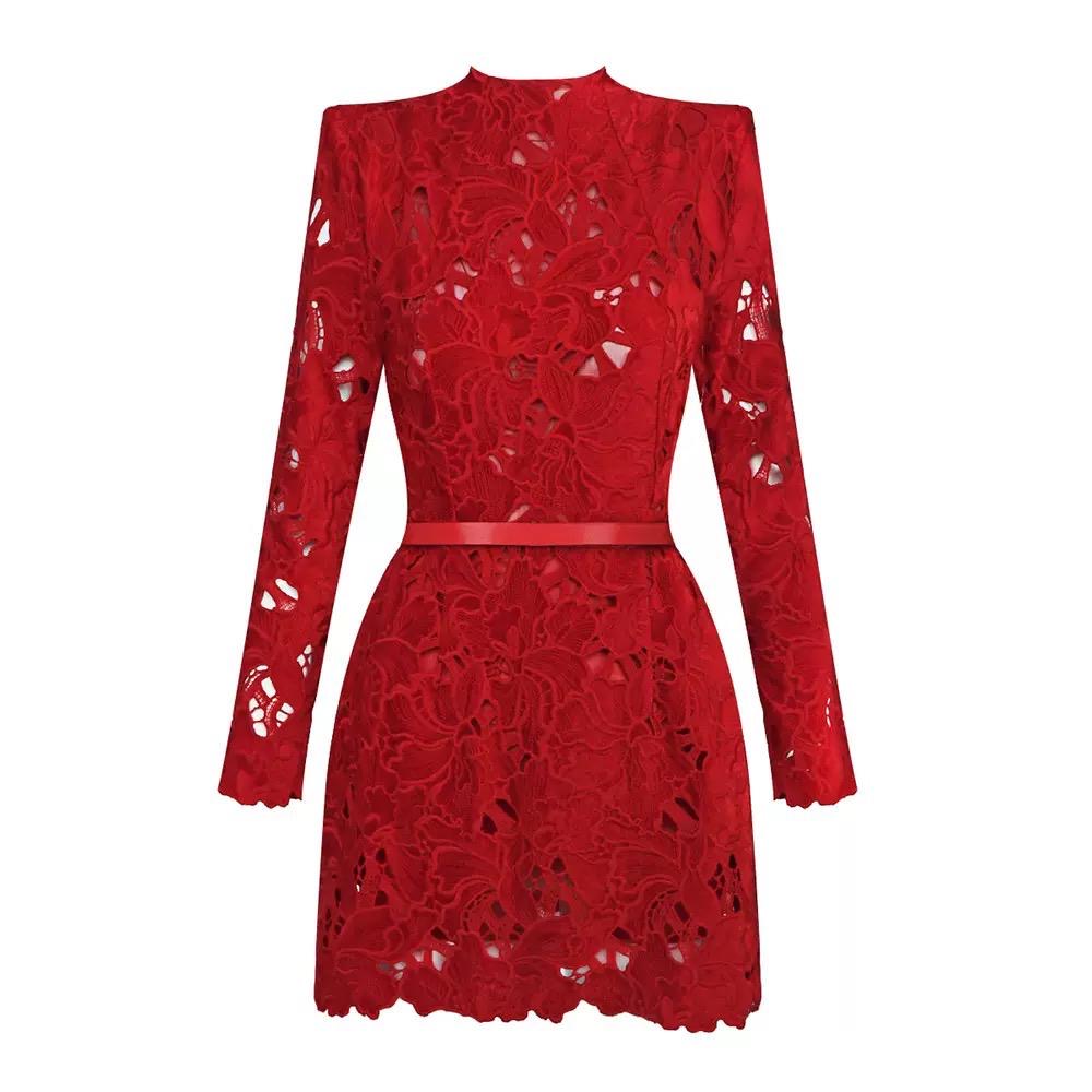 Crimson Enchantress Lace Dress