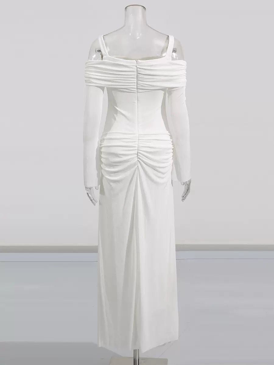 Off-shoulder maxi dress with ruched details