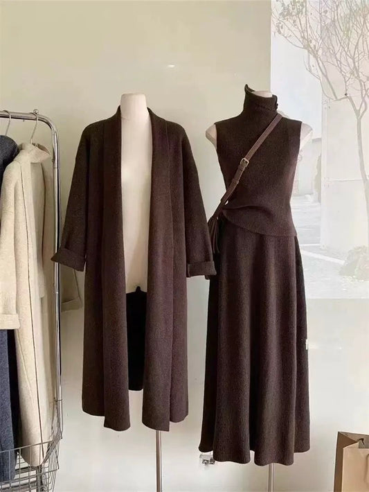 Timeless Knit Layered Maxi Set with Turtleneck Dress