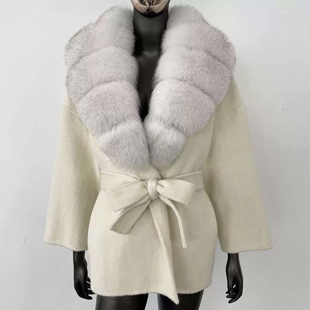 Fur-Collar Belted Wool Coat