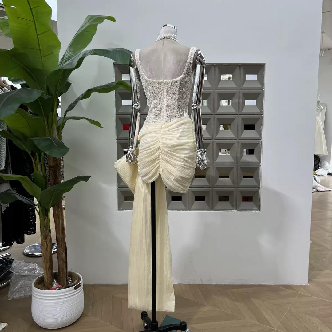 Ivory Couture Gown with Lace Corset and Oversized Bow