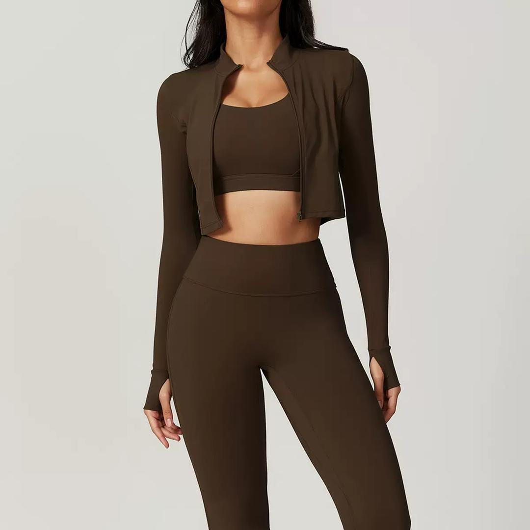 Seamless Fitness Ensemble with Cropped Jacket