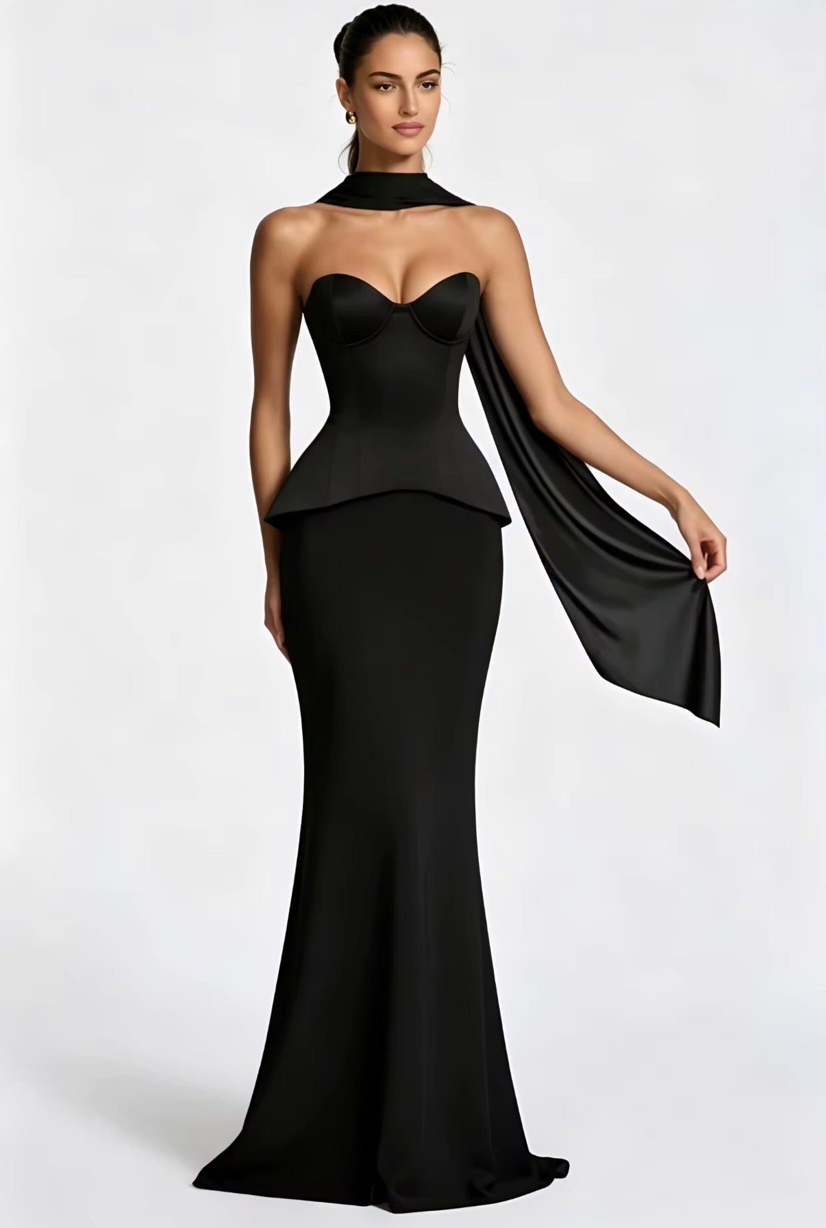 Satin Corset Scarf Maxi Dress
