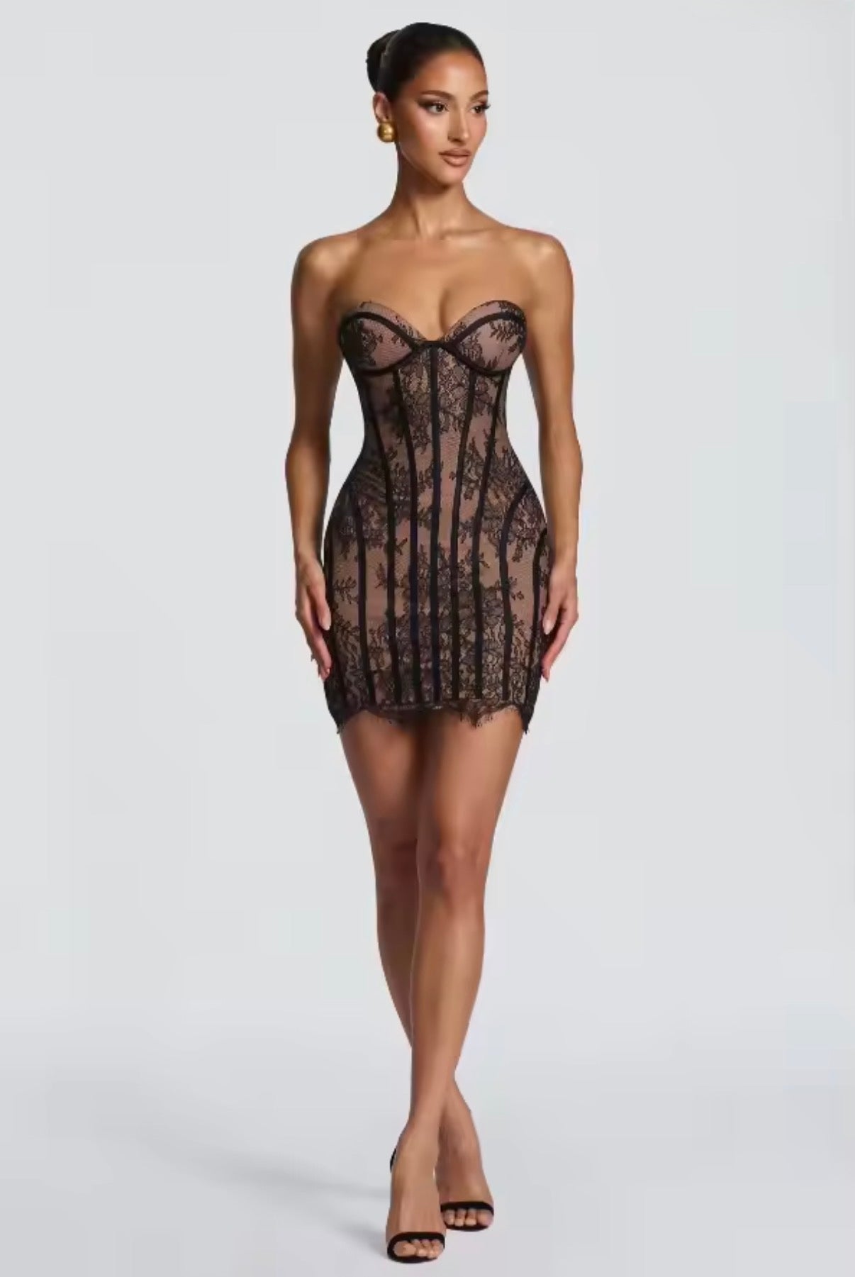 Lace Corset Strapless Mini Dress