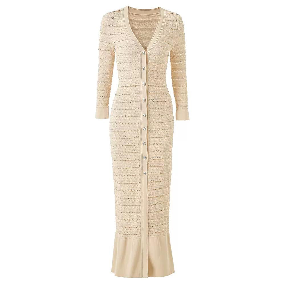 Textured Knit Maxi Dress with Button Front