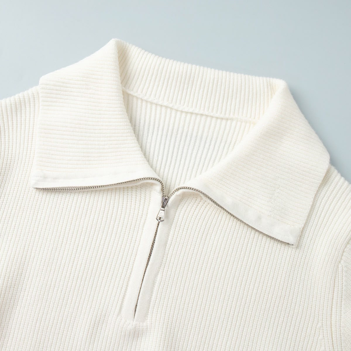 Ribbed Knit Half-Zip Wide-Leg Set