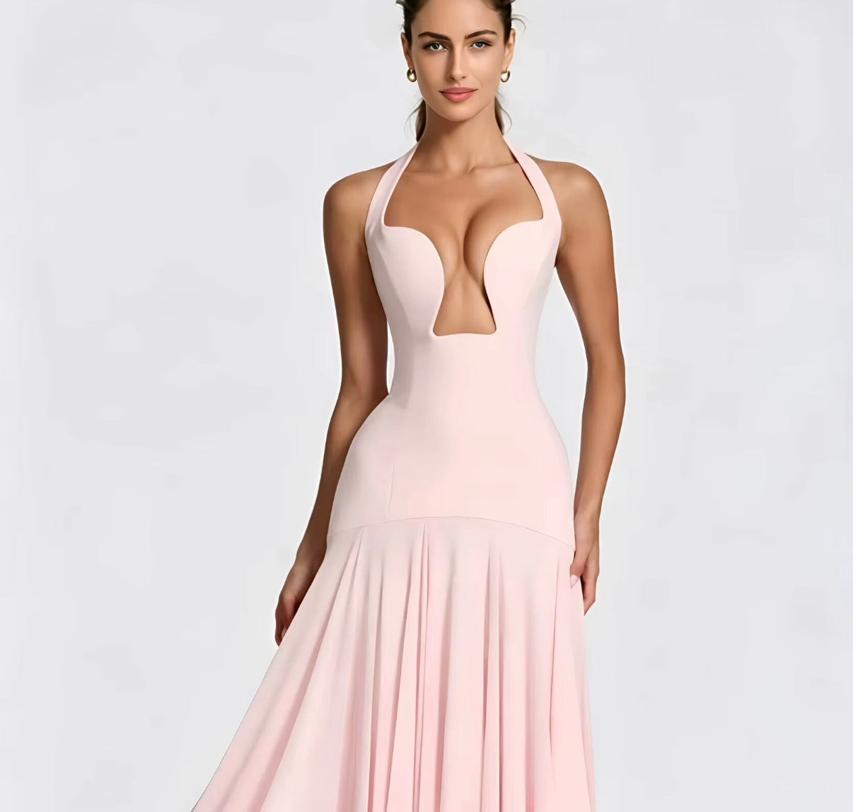 Halter Plunge Drop-Waist Gown