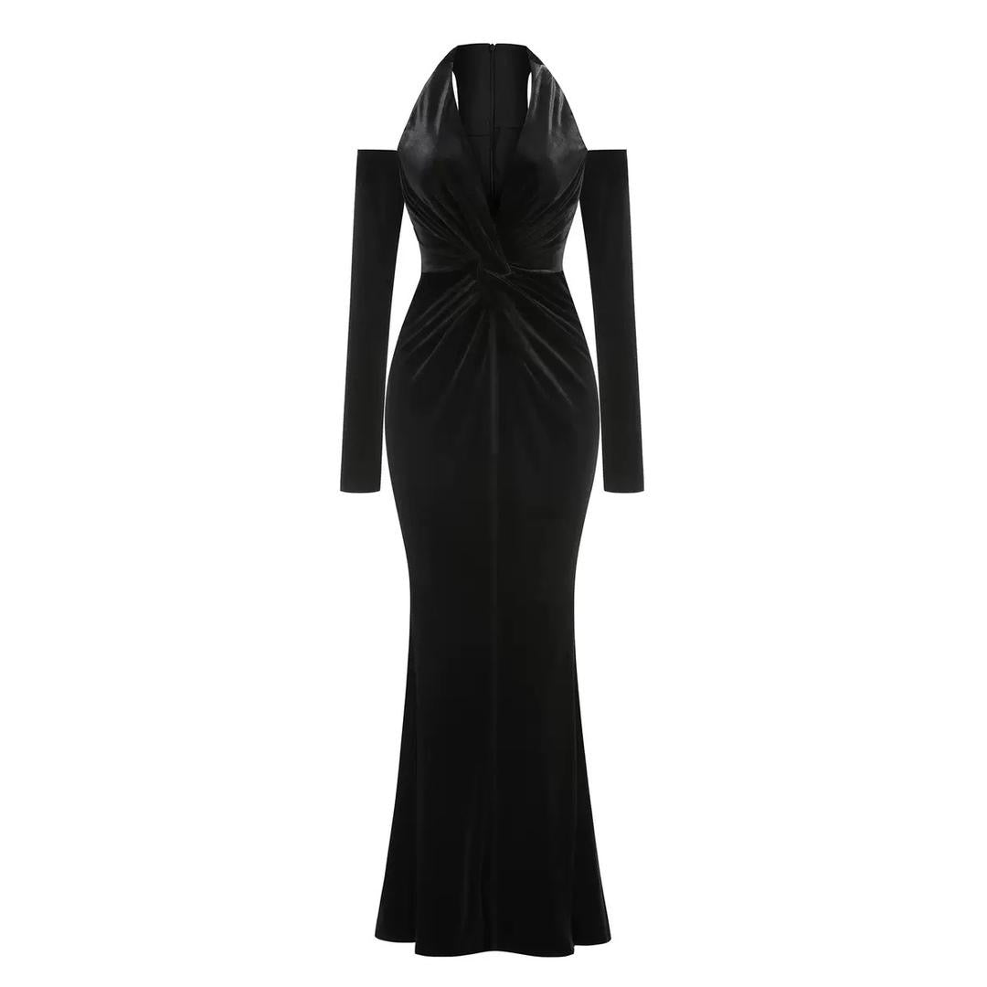 Cold Shoulder Velvet Maxi Dress