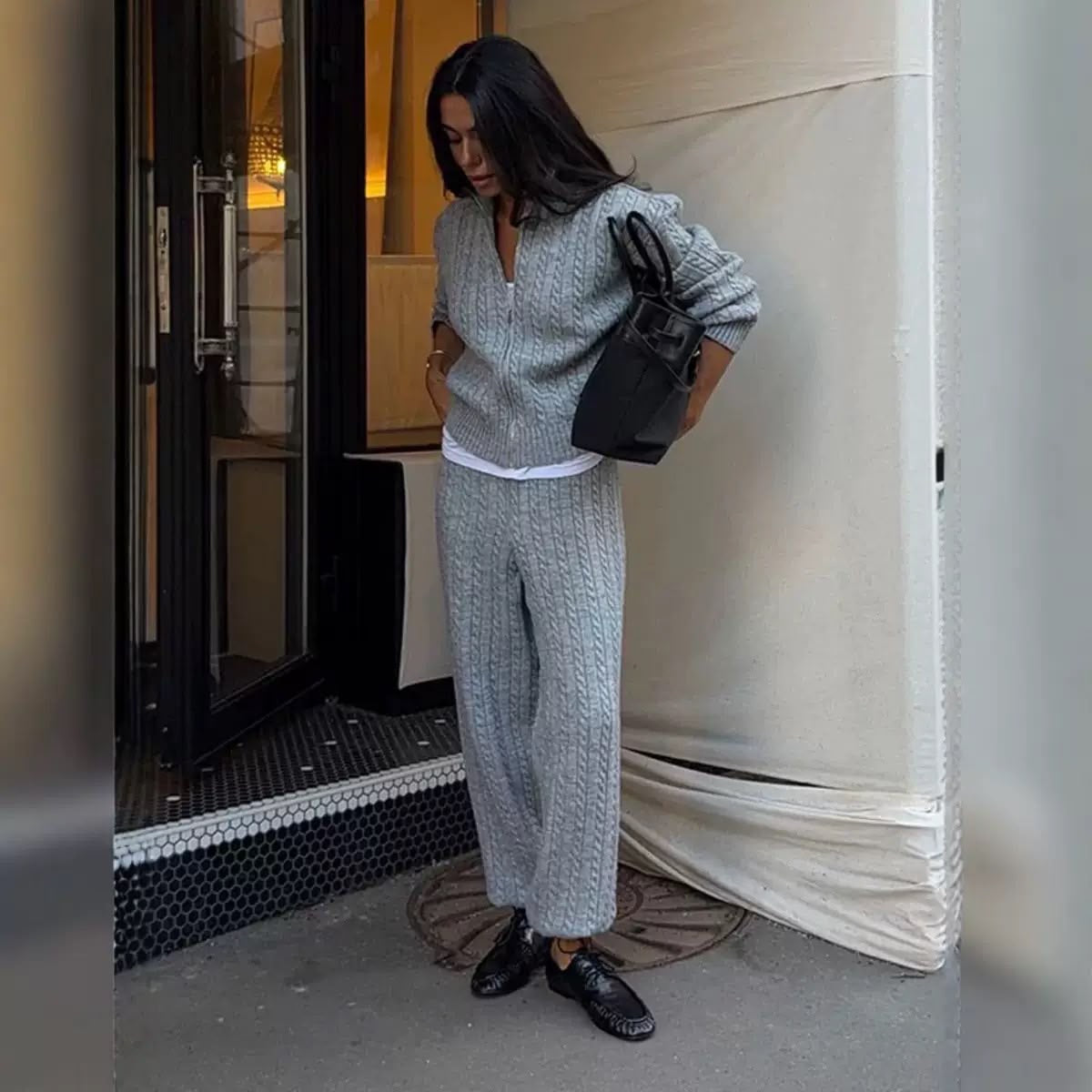 Cable Knit Zip-Up & Pants Set