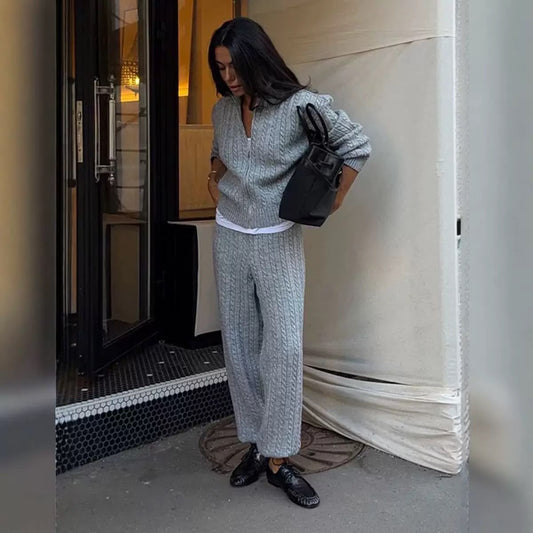 Cable Knit Zip-Up & Pants Set