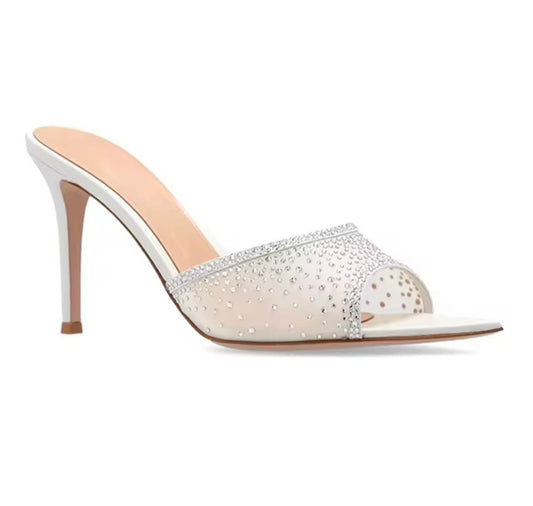 Crystal Veil Stiletto Mules