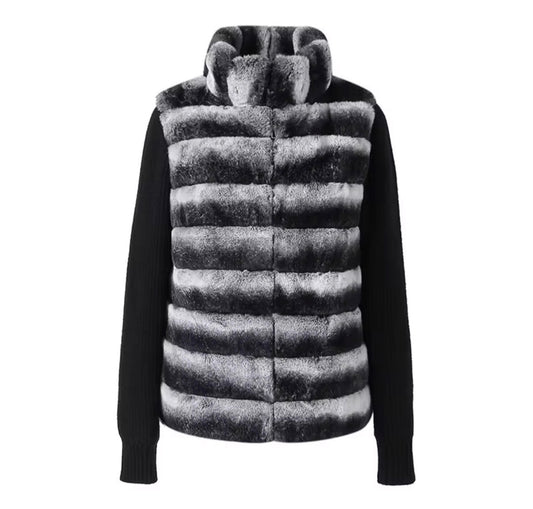 Winter Crest Fur-Panel Sweater Jacket