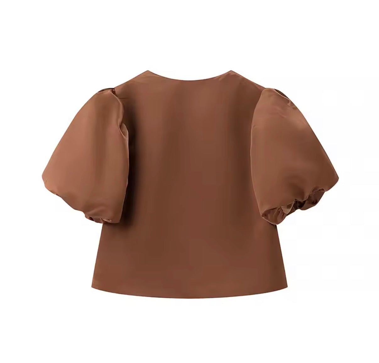Puff Sleeve Button-Front Satin Top