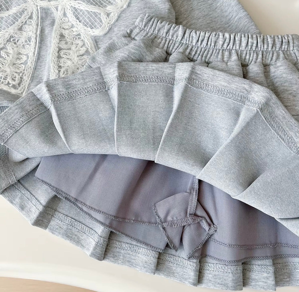 Grey Lace Bow Skirt Set