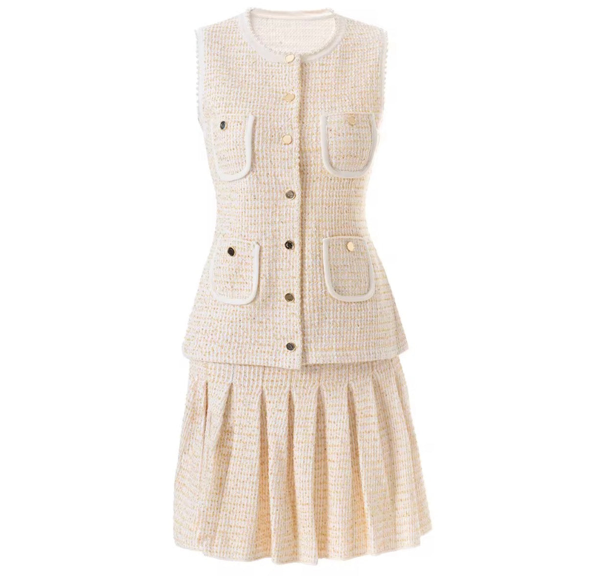 Golden Tweed Muse Mini Dress