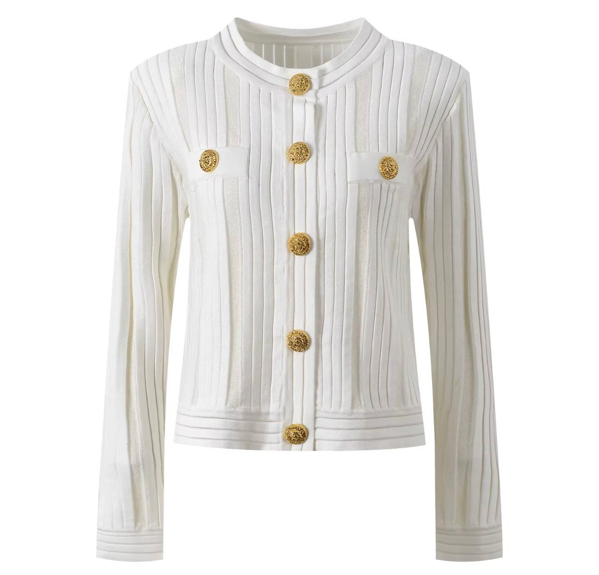 Gold Button Ribbed Knit Cardigan