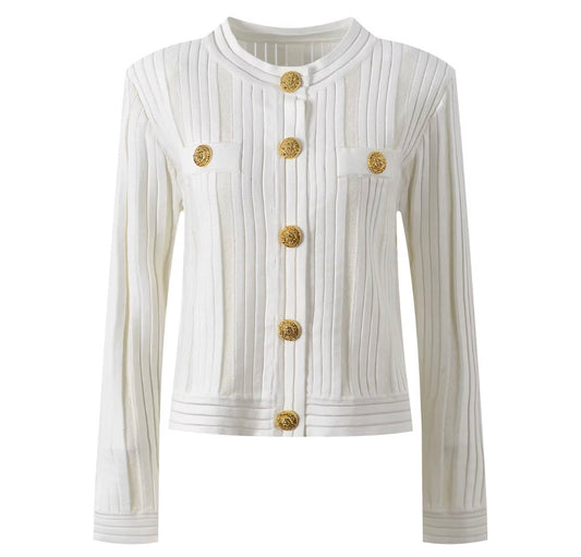Gold Button Ribbed Knit Cardigan