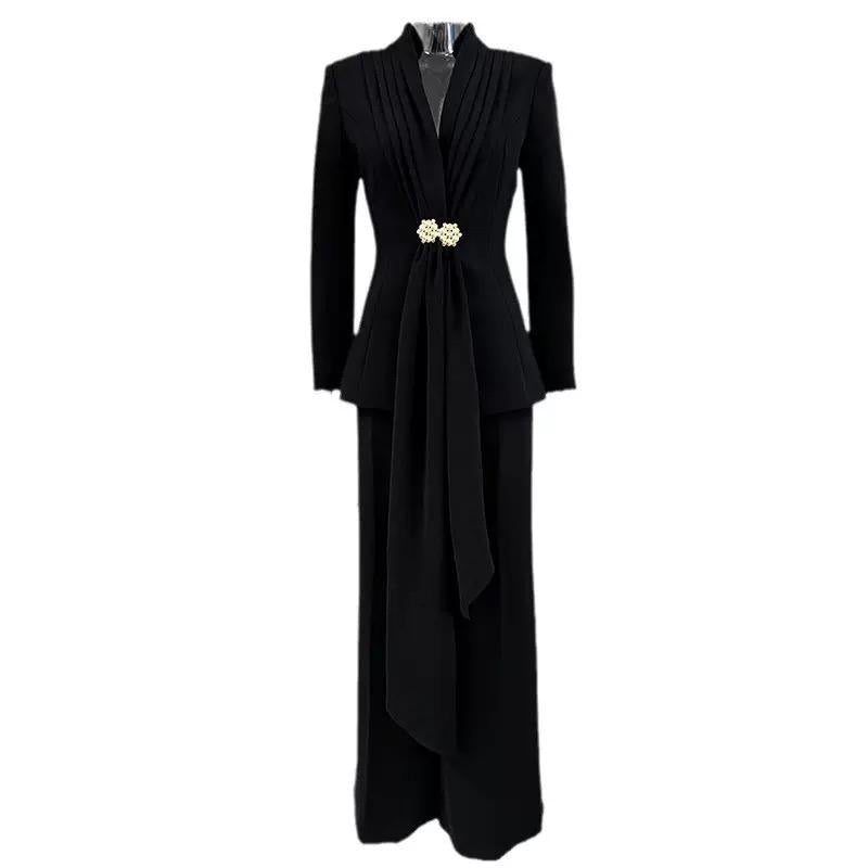 Draped Brooch Blazer Set