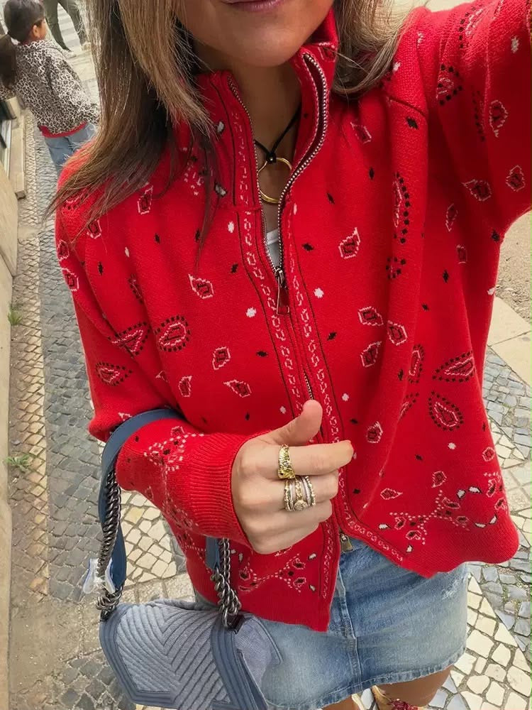 Bandana Knit Zip Cardigan