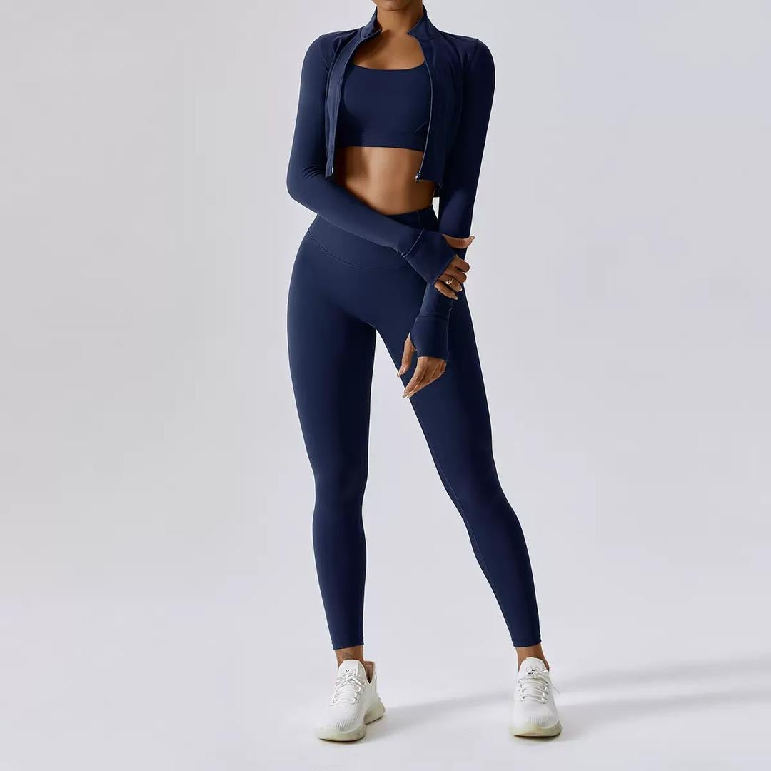 Seamless Fitness Ensemble with Cropped Jacket