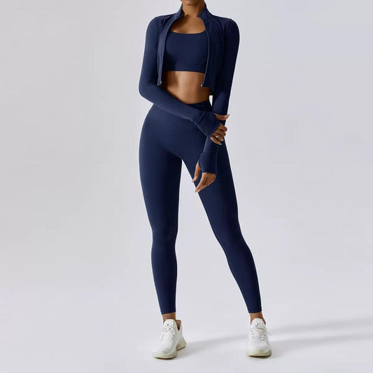 Seamless Fitness Ensemble with Cropped Jacket