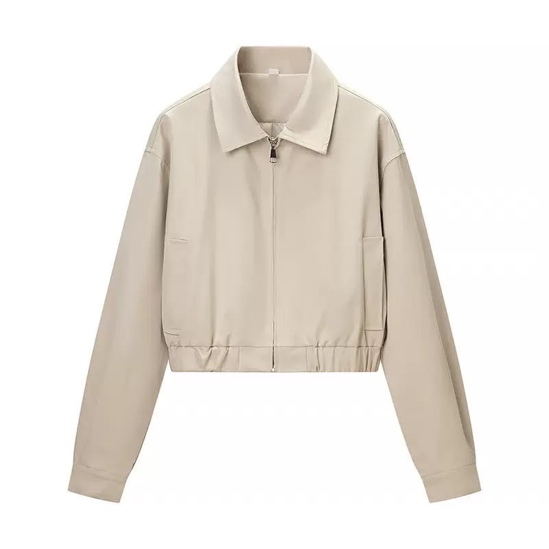 Beige Cropped Zip Jacket & Balloon Shorts Set
