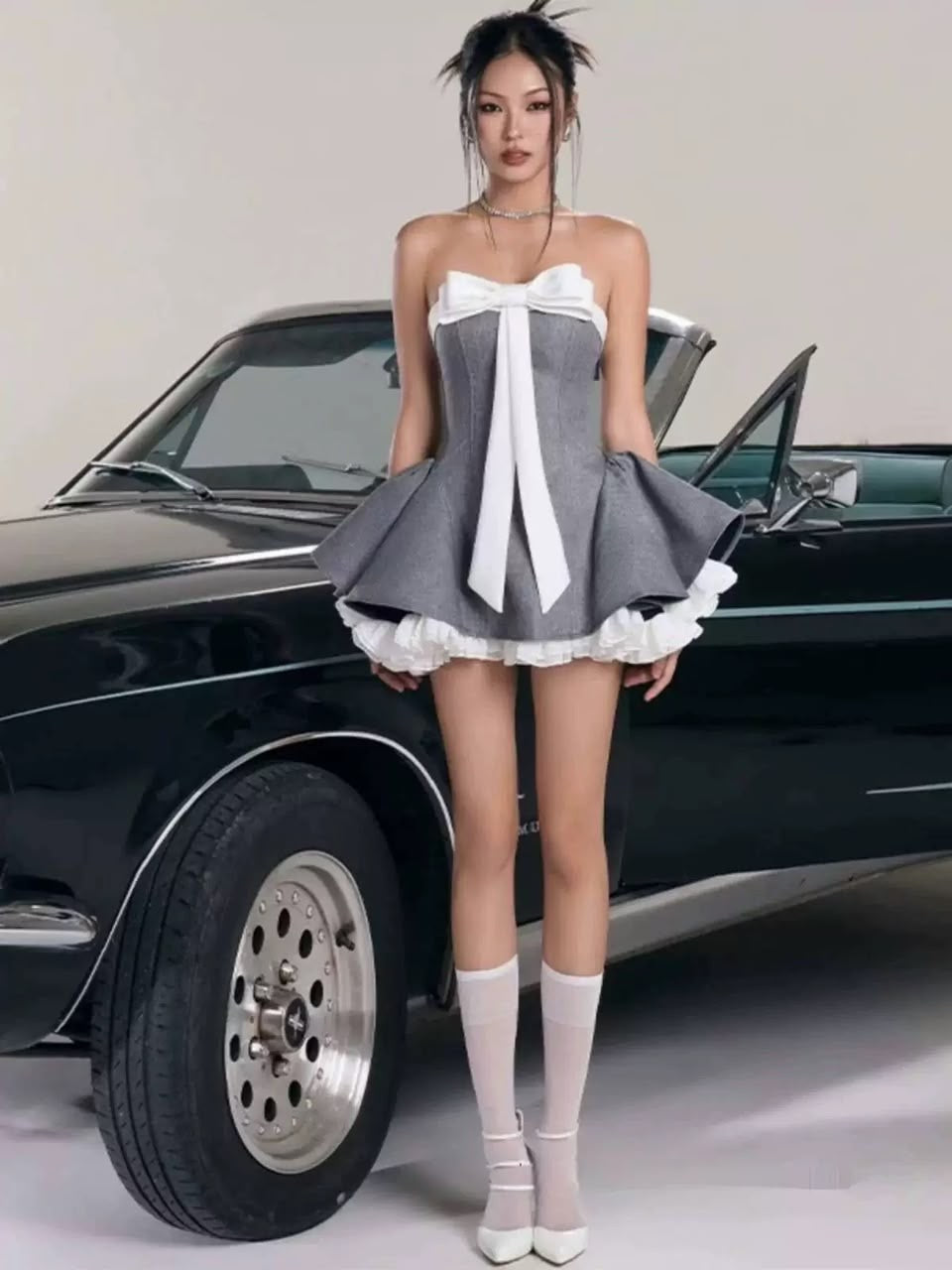 Bow Ruffle Mini Dress