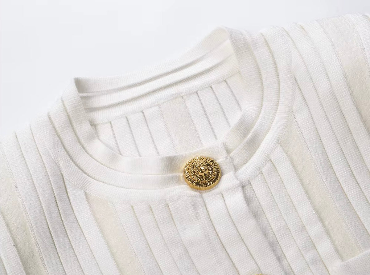 Gold Button Ribbed Knit Cardigan