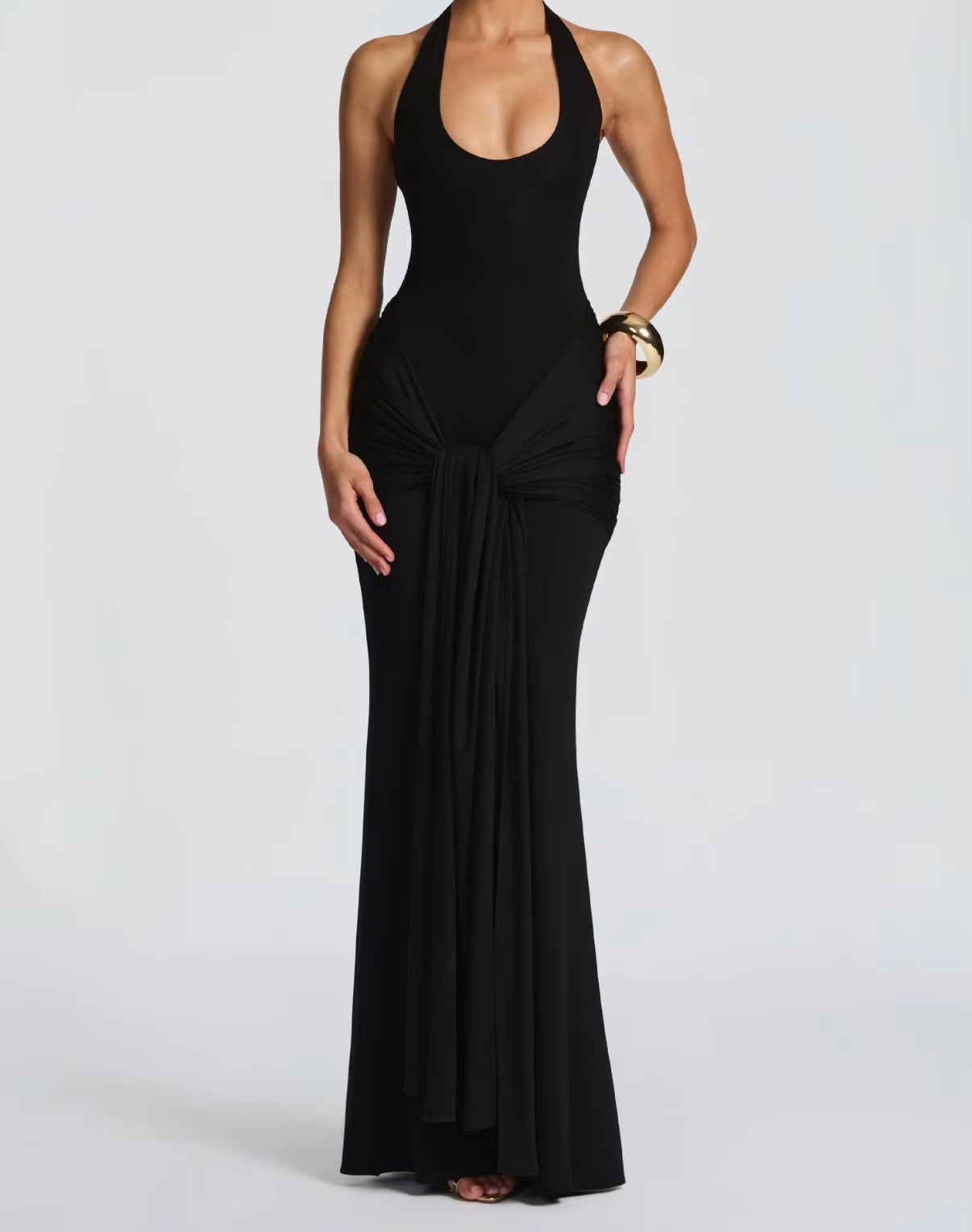Halter Knot Draped Maxi Dress