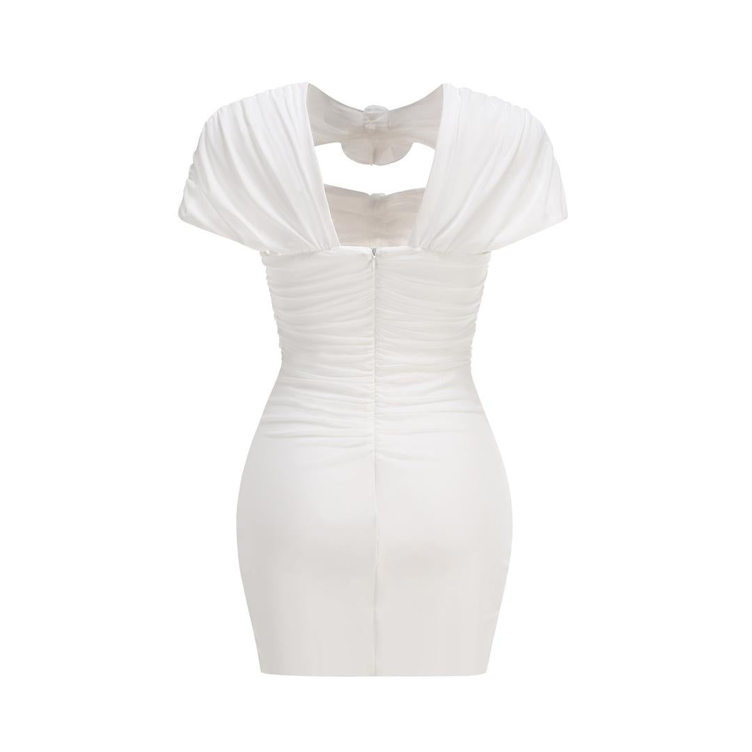 Scarf Neck Ruched Mini Dress