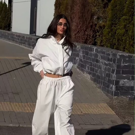 Cropped Windbreaker & Wide-Leg Pants Set