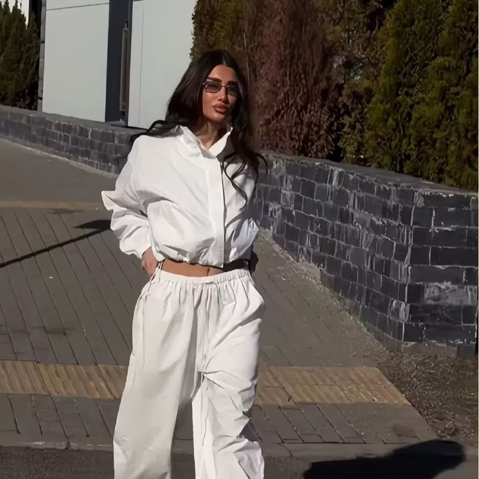 Cropped Windbreaker & Wide-Leg Pants Set