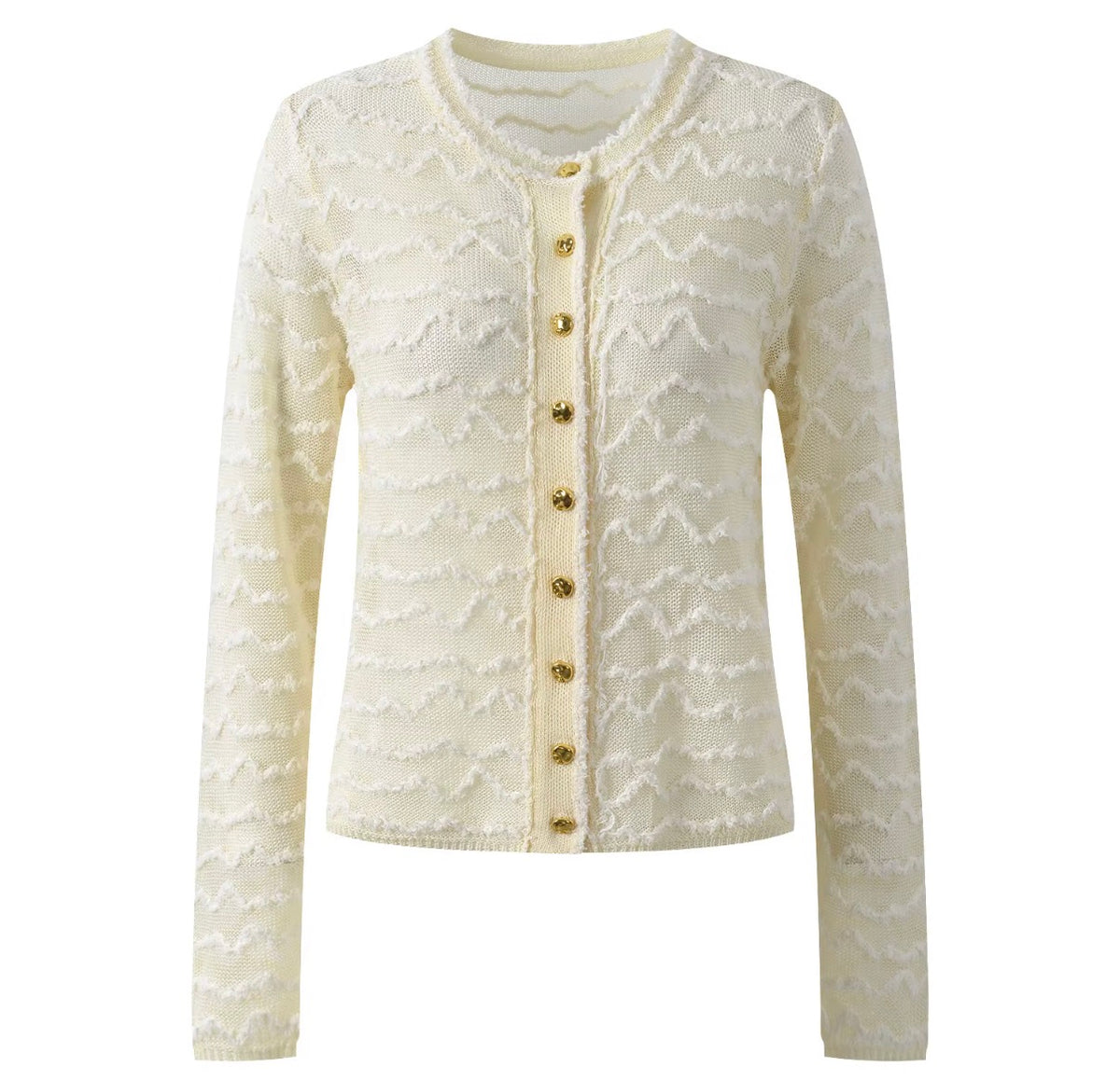 Textured Wave Knit Button Cardigan